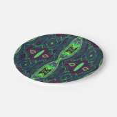 レトロ抽象芸術チャートルーズ、赤と青のパターン ペーパープレート (アングル)