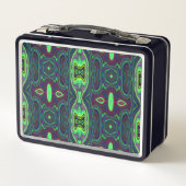 レトロ抽象芸術チャートルーズ、赤と青のパターン メタルランチボックス (裏面)