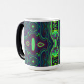 レトロ抽象芸術チャートルーズ、赤と青のパターン モーフィングマグカップ (正面左)