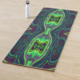 レトロ抽象芸術チャートルーズ、赤と青のパターン ヨガマット