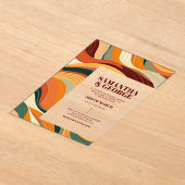 レトロ抽象芸術テラコッタオレンジ結婚ズ アクリル招待状 (レイダウン)