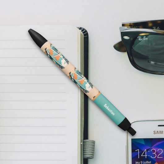 レトロ抽象芸術トロピカルビーチサーフボードforティーン 黒ボールペン