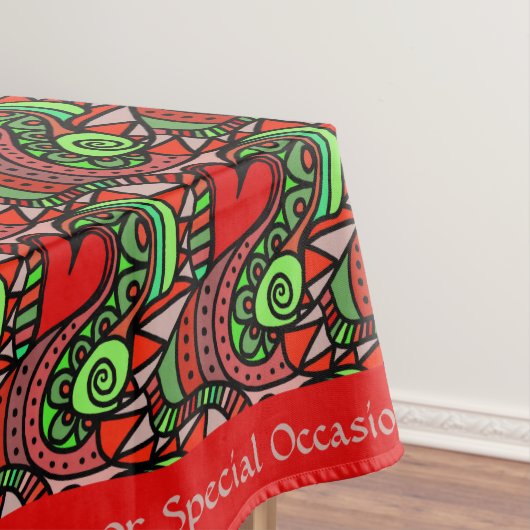 レトロ抽象芸術ドードル赤いハートロマンチックパターン テーブルクロス (インサイチュ)