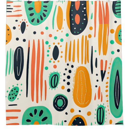 レトロ抽象芸術パターカラフルンBOHOシック シャワーカーテン (正面)