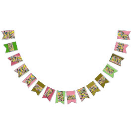 レトロ抽象芸術パーティーバナー（ピンクと緑） バンティングフラッグ