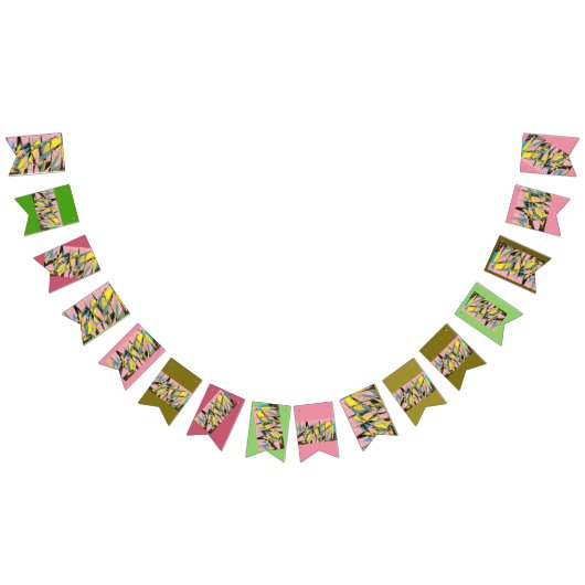 レトロ抽象芸術パーティーバナー（ピンクと緑） バンティングフラッグ (全)