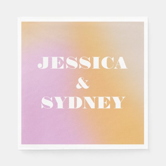 レトロ抽象芸術ピンクとオレンジ色のグラデーシ結婚ョン スタンダードランチョンナプキン (正面)