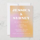 レトロ抽象芸術ピンクとオレンジ色のグラデーシ結婚ョン 招待状 (正面)