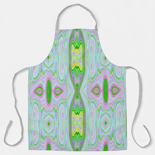 レトロ抽象芸術ピンク、ライムグリーン、アクアパターン エプロン (正面)
