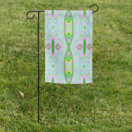 レトロ抽象芸術ピンク、ライムグリーン、アクアパターン ガーデンフラッグ