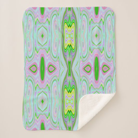 レトロ抽象芸術ピンク、ライムグリーン、アクアパターン シェルパブランケット (正面)