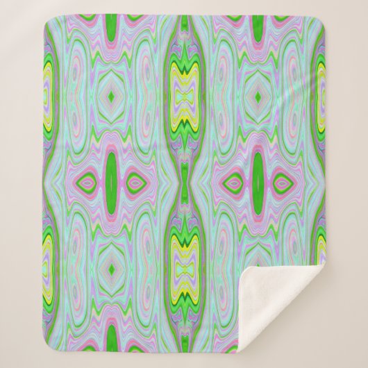 レトロ抽象芸術ピンク、ライムグリーン、アクアパターン シェルパブランケット (正面)