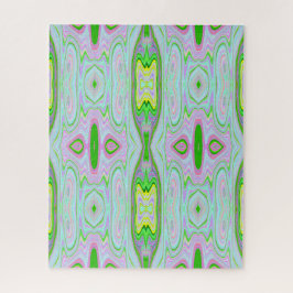 レトロ抽象芸術ピンク、ライムグリーン、アクアパターン ジグソーパズル