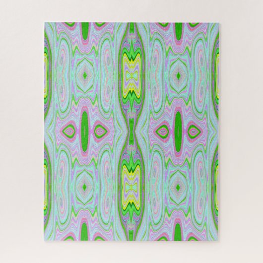 レトロ抽象芸術ピンク、ライムグリーン、アクアパターン ジグソーパズル (縦)