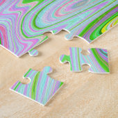 レトロ抽象芸術ピンク、ライムグリーン、アクアパターン ジグソーパズル (側面)