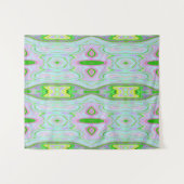 レトロ抽象芸術ピンク、ライムグリーン、アクアパターン タペストリー (正面(横))