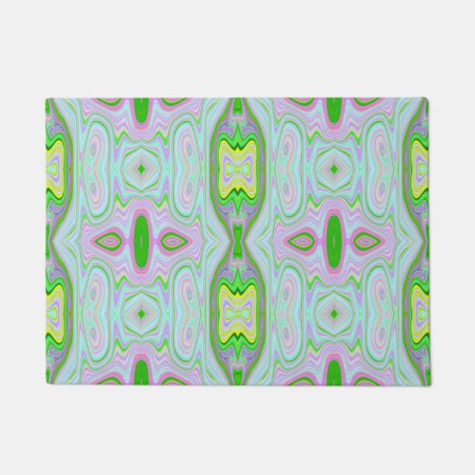 レトロ抽象芸術ピンク、ライムグリーン、アクアパターン ドアマット (正面)