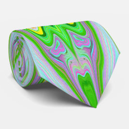 レトロ抽象芸術ピンク、ライムグリーン、アクアパターン ネクタイ
