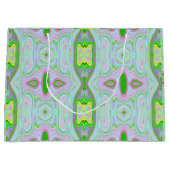 レトロ抽象芸術ピンク、ライムグリーン、アクアパターン ラージペーパーバッグ (正面)