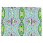 レトロ抽象芸術ピンク、ライムグリーン、アクアパターン ラージペーパーバッグ (裏面)