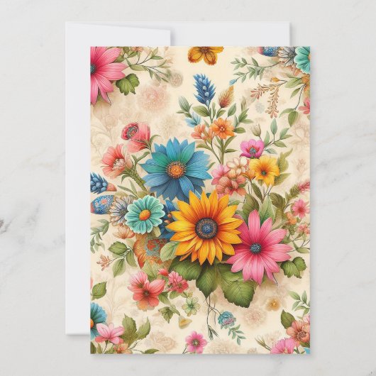 レトロ抽象芸術フラワーアートバースデーパーティー 招待状 (裏面)