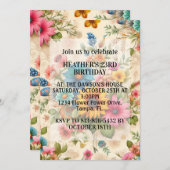 レトロ抽象芸術フラワーアートバースデーパーティー 招待状 (正面/裏面)