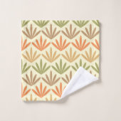 レトロ抽象芸術フローラルパターンinオレンジ&オリーブ バスタオルセット (ウォッシュタオル)