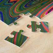 レトロ抽象芸術ブルー、グリーン、オレンジパターン ジグソーパズル (側面)