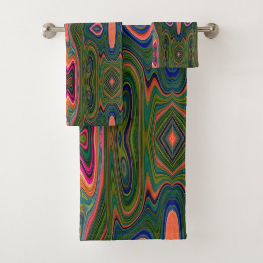 レトロ抽象芸術ブルー、グリーン、オレンジパターン バスタオルセット (インサイチュ)