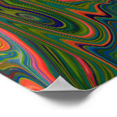 レトロ抽象芸術ブルー、グリーン、オレンジパターン ポスター (角)