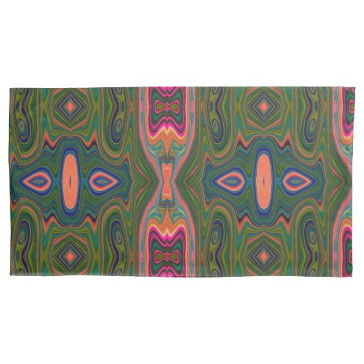 レトロ抽象芸術ブルー、グリーン、オレンジパターン 枕カバー (正面左)