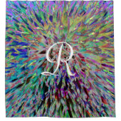 レトロ抽象芸術マクロフローラ(ホワイトモノグラム) シャワーカーテン (正面)