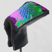 レトロ抽象芸術マゼンタおよびライムグリーン花 ゴルフヘッドカバー (3/4 正面)