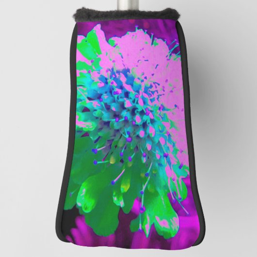 レトロ抽象芸術マゼンタおよびライムグリーン花 ゴルフヘッドカバー (回転90)