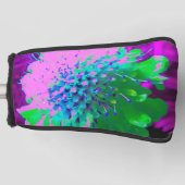 レトロ抽象芸術マゼンタおよびライムグリーン花 ゴルフヘッドカバー (正面)