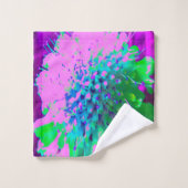 レトロ抽象芸術マゼンタおよびライムグリーン花 バスタオルセット (ウォッシュタオル)