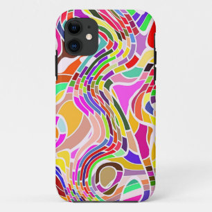 レトロ抽象芸術ラインアート カラフル iPhone 11 ケース