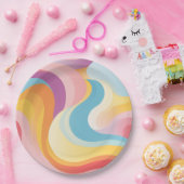 レトロ抽象芸術レインボーウェーブ ペーパープレート (パーティー)