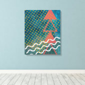 レトロ抽象芸術三角形の四とドット キャンバスプリント (インサイチュ (ウッドフロア))