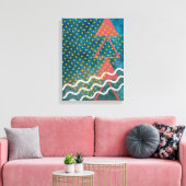 レトロ抽象芸術三角形の四とドット キャンバスプリント (インサイチュ (リビング))