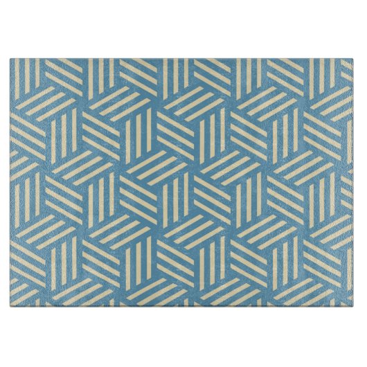 レトロ抽象芸術光学錯覚キューブのパターンブルー カッティングボード (正面)