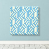 レトロ抽象芸術光学錯覚キューブのパターンブルー キャンバスプリント (インサイチュ (ウッドフロア))