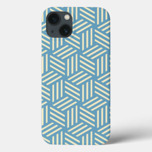 レトロ抽象芸術光学錯覚キューブのパターンブルー iPhone 13ケース