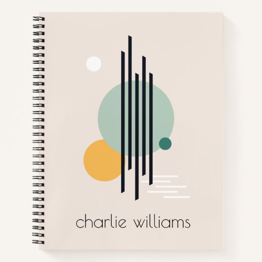 レトロ抽象芸術幾何学的アート名前をカスタムする ノートブック (正面)