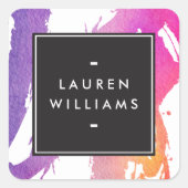 レトロ抽象芸術明るい水色のブラシストローク スクエアシール (正面)