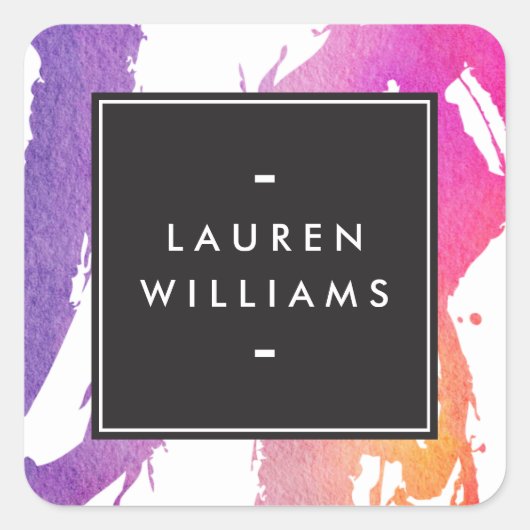 レトロ抽象芸術明るい水色のブラシストローク スクエアシール (正面)