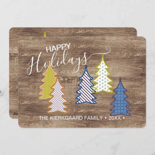 レトロ抽象芸術木目模様のクリスマスツリー シーズンカード (正面/裏面)