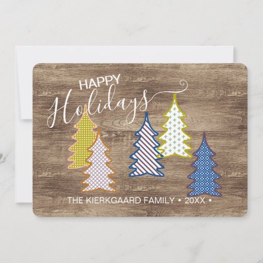 レトロ抽象芸術木目模様のクリスマスツリー シーズンカード (正面)
