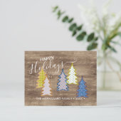 レトロ抽象芸術木目模様のクリスマスツリー ポストカード (スタンド正面)