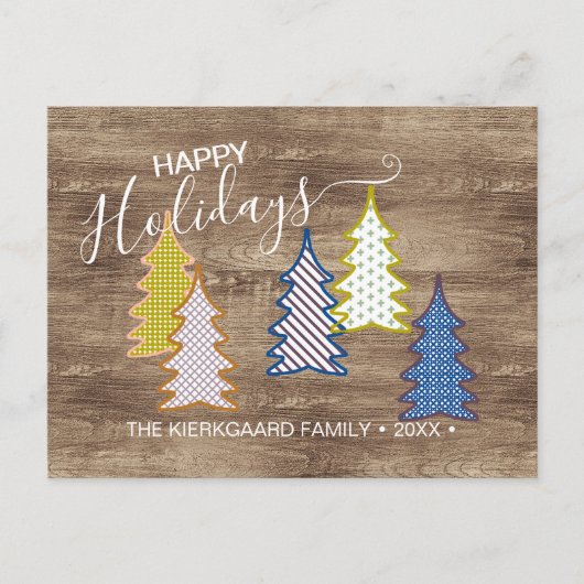 レトロ抽象芸術木目模様のクリスマスツリー ポストカード (正面)